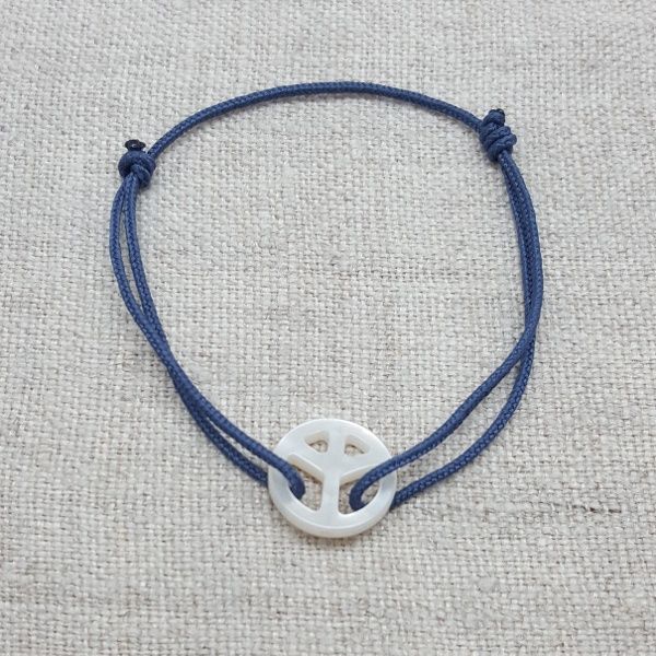 Bracelet Peace and Love nacre - coloris du lacet coton fin : turquoise
