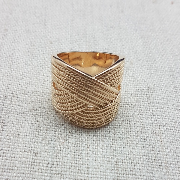 Bague large tressee en Plaque Or 3 microns effet irise du 50 au 58