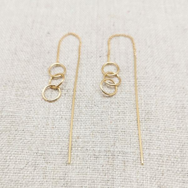 Boucles d'oreilles  3 anneaux et tiges pendantes plaqué Or