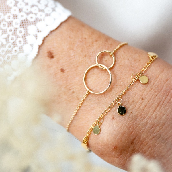 Bracelet deux anneaux Argent ou Plaqué Or - choix : bracelet, couleur : Argent