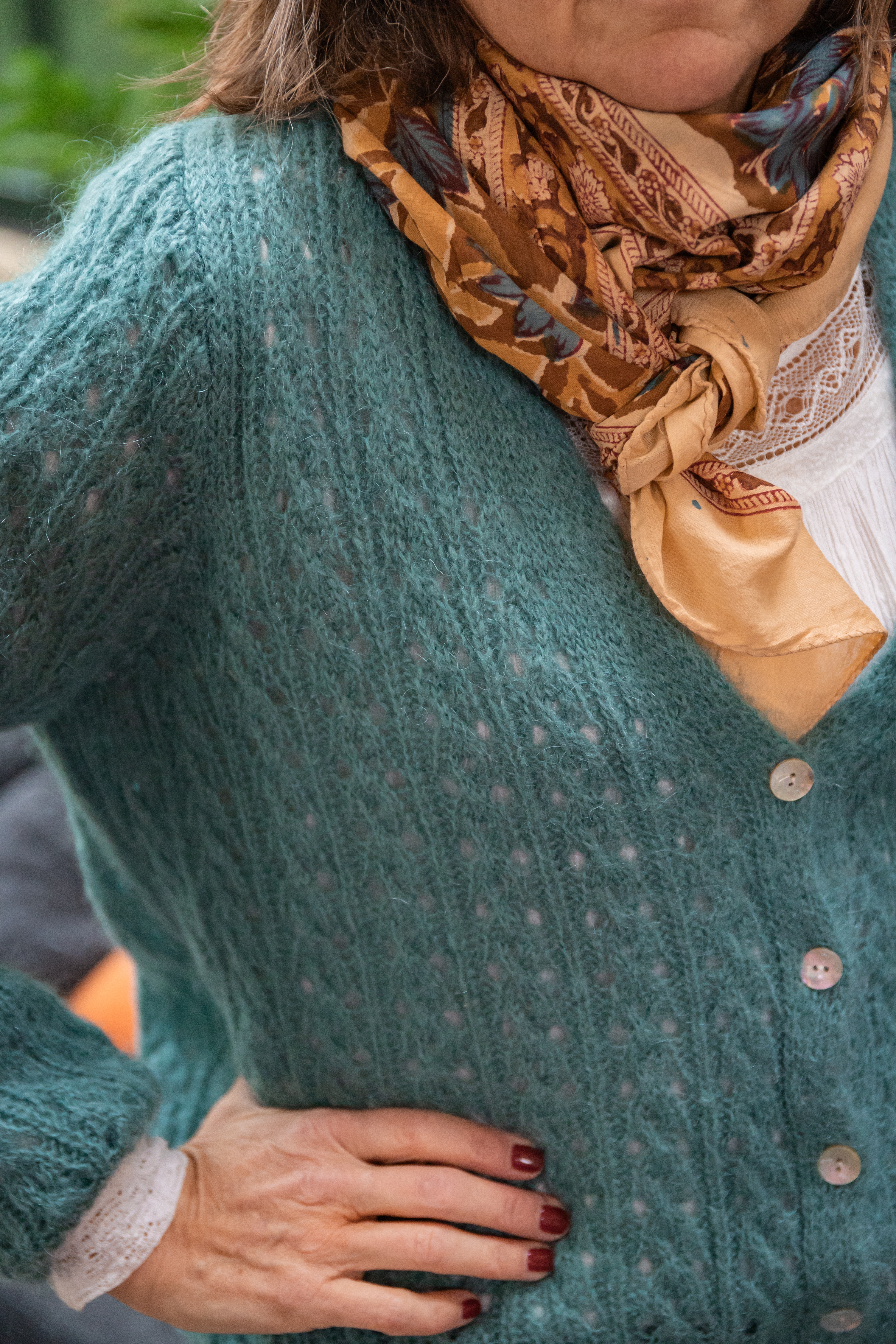 Gilet boutonné mohair ajouré fin