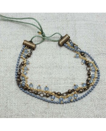 bracelets multirangs 3 chaînes colorées grises