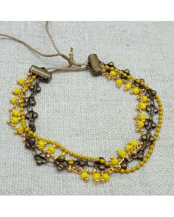 bracelets multirangs 3 chaînes colorées jaune