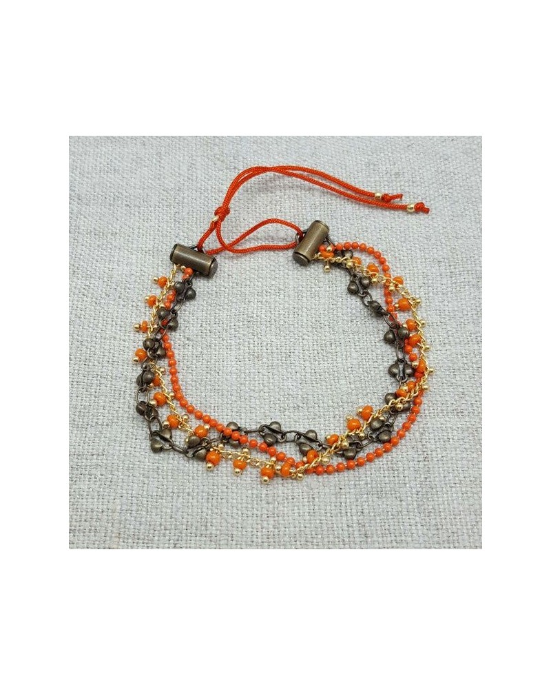 bracelets multirangs  3 chaînes colorées orange