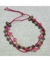 bracelets multirangs 3 chaînes colorées rose fushia