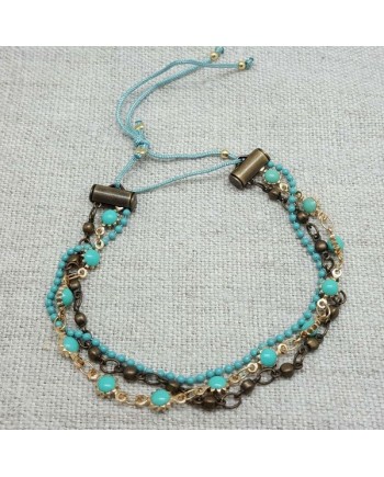 bracelets multirangs 3 chaînes colorées turquoise