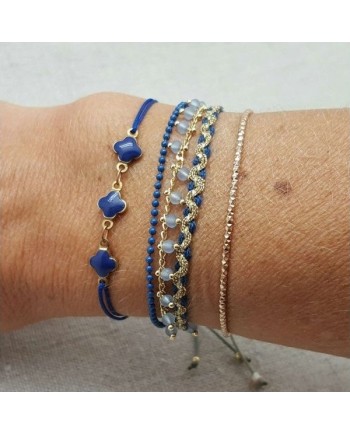 bracelets multirangs 3 chaînes colorées bleu