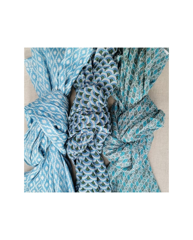 Foulard coton coloris été, les bleus