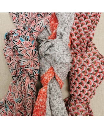 Foulard coton imprimé coloris orange et rouge