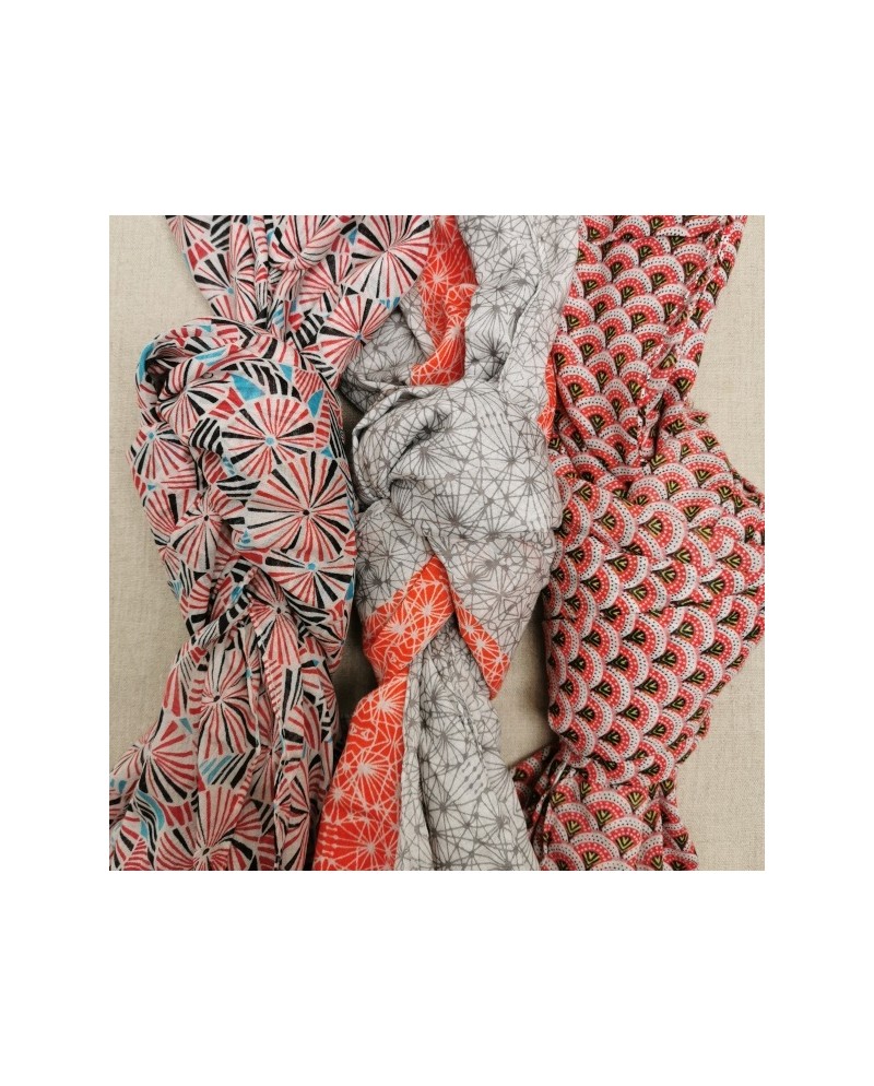 Foulard coton imprimé coloris orange et rouge