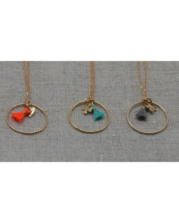 Collier Chaîne PO ou Argent avec mini breloque et mini pompon