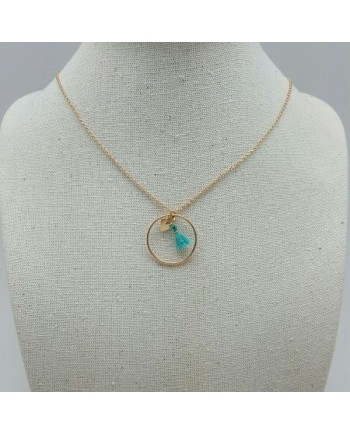 Collier Anneau chaîne PO avec mini breloque et mini pompon