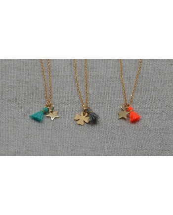 Collier Chaîne PO ou Argent avec mini breloque et mini pompon