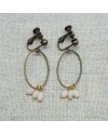 Boucle d'oreille ovales et perles blanche