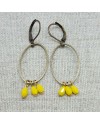 Boucle d'oreille ovale et perles jaunes 