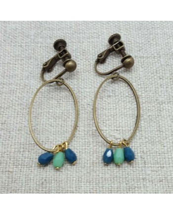 Boucle d'oreille ovales et perles vertes