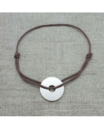 Bracelet cible ronde Argent sur lacet coton 