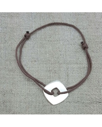 Bracelet cible carré Argent sur lacet coton