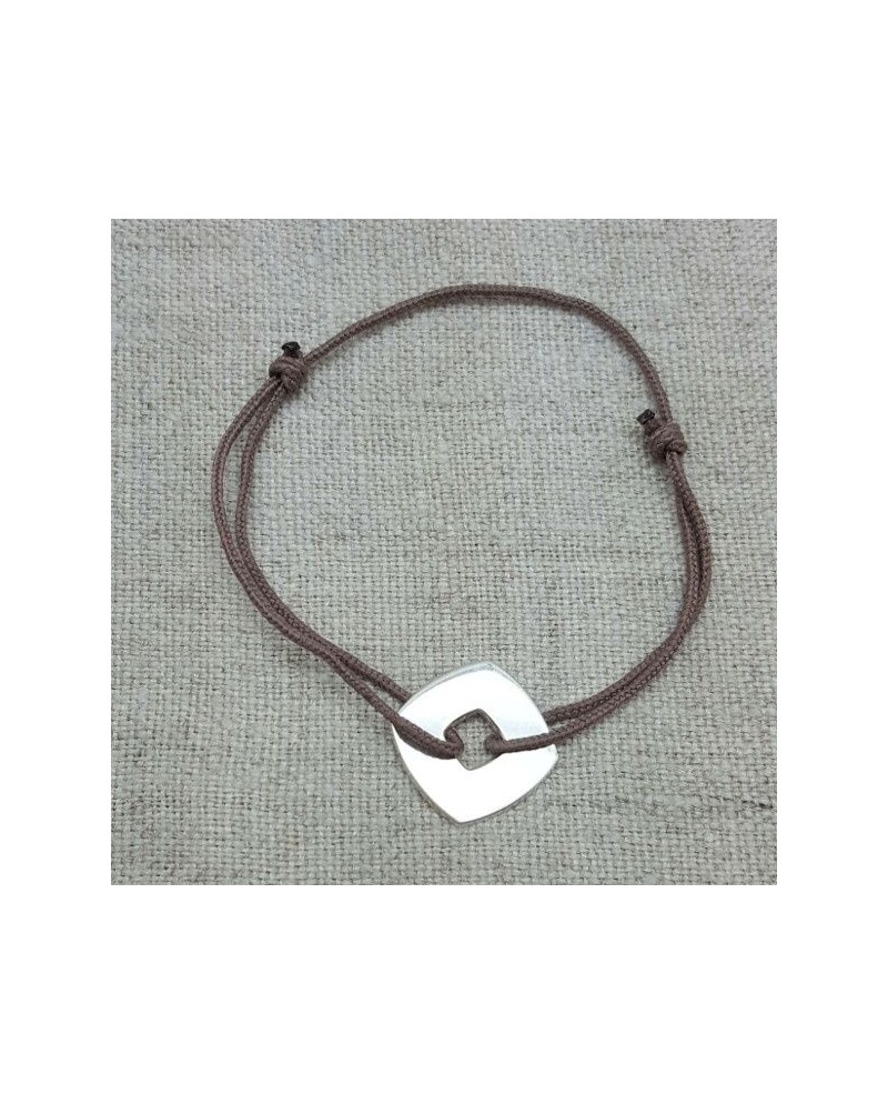 Bracelet cible carré Argent sur lacet coton