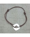 Bracelet cible carré Argent sur lacet coton