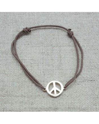 Bracelet Peace and Love argent sur lacet coton fin