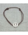 Bracelet Peace and Love argent sur lacet coton fin