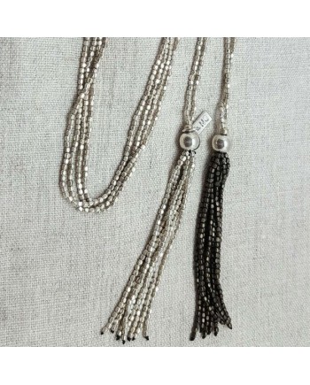 Sautoirs double perles naturelles coloris argenté et noire
