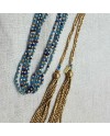 Sautoirs double perles naturelles coloris doré et bleu nuit