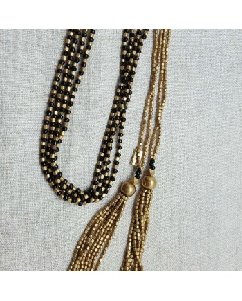 Sautoirs double perles naturelles coloris doré et noir