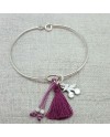 Bracelet jonc pompon Argent taille enfant coloris framboise 