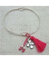 Bracelet jonc pompon Argent taille enfant coloris rose fushia