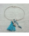 Bracelet jonc pompon Argent taille enfan coloris turquoise 