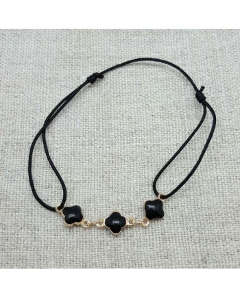 Bracelet lien coton et motifs émaillés noirs