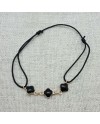 Bracelet lien coton et motifs émaillés noirs