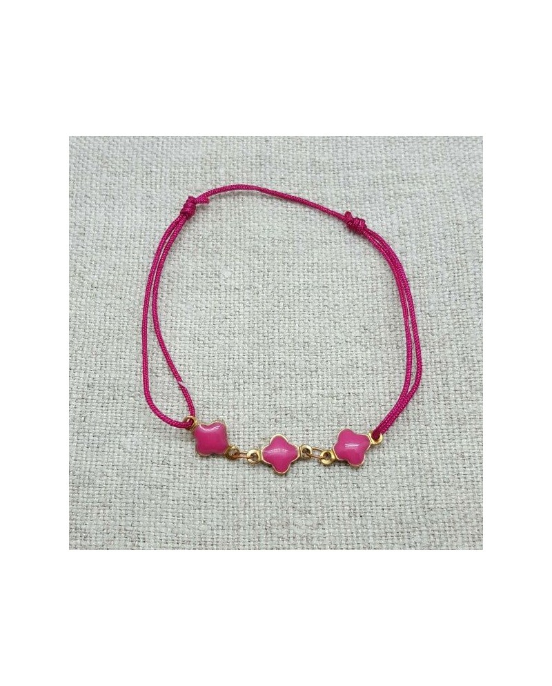 Bracelet lien coton et motifs émaillés rose