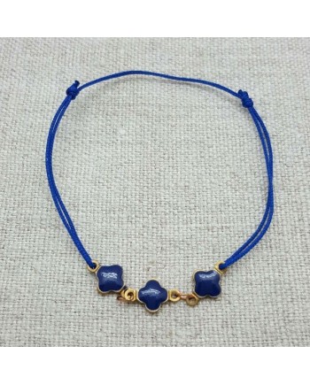 Bracelet lien coton et motifs émaillés bleus