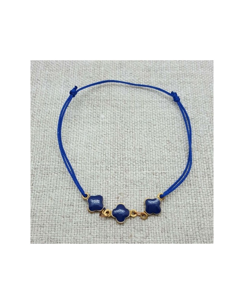 Bracelet lien coton et motifs émaillés bleus