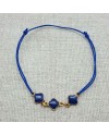 Bracelet lien coton et motifs émaillés bleus