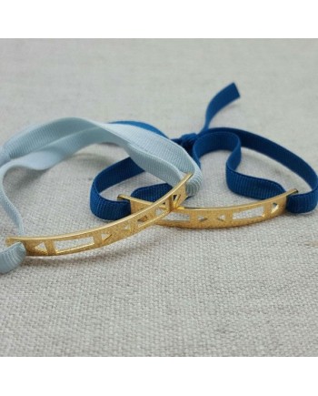 Bracelet barrette motif géométrique plaqué Or monté sur lien élastique