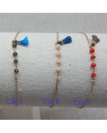 Bracelet chaîne plaqué Or et boules colorées avec un pompon