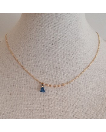 Bracelet chaine boule colorée orange avec pompon et chaîne fine plaqué Or