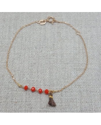 Bracelet chaine boule colorée orange avec pompon et chaîne fine plaqué Or