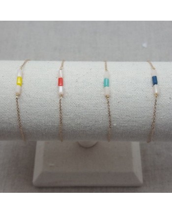 Bracelet chaîne plaqué Or et perles tubes colorées