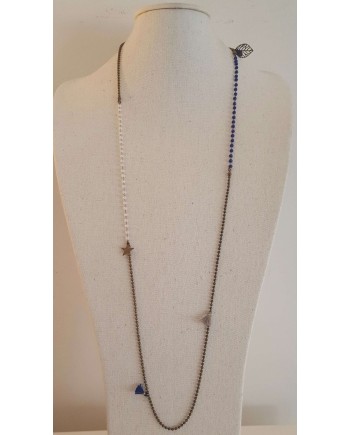 Sautoir fin  coloré breloque feuilles sur chaine boule