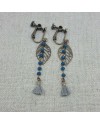 Boucles d'oreilles chaîne colorée et feuille laiton