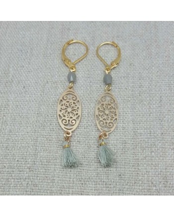 Boucles d'oreilles courtes arabesque argent et pompon