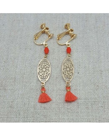 Boucles d'oreilles courtes arabesque argent et pompon