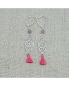 Boucles d'oreilles courtes arabesque argent et pompon