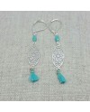 Boucles d'oreilles courtes arabesque argent et pompon