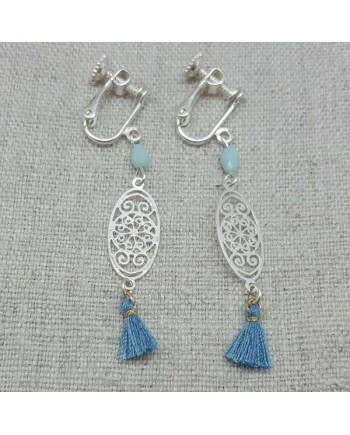 Boucles d'oreilles courtes arabesque argent et pompon